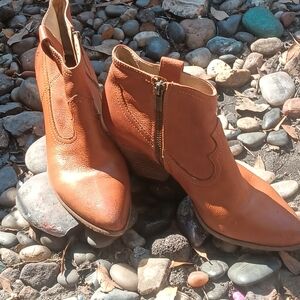 Frye Tan Ankle Booties with Western Design